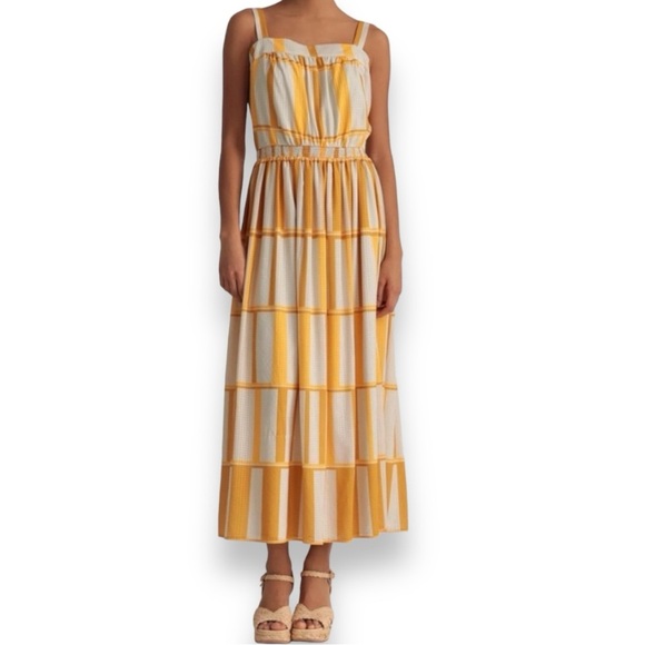 Donna Morgan Piper Maxi Midi Dress Size 8 Multi Yellow Window Pane Print - Picture 1 of 7